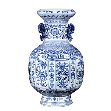 blue and white porcelain floor large ceramic double ear vase Jahrriesnge porcelain of white and blue vase cna0085