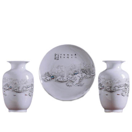 Snow scene ceramic small vase three-piece decoration crafts Jahrriesnge porcelain of vase set 3 pieces cna0193