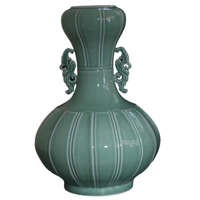 Vintage elegant double ear garlic celadon flower vase home accessories Jahrriesnge porcelain of white and blue vase cna0250