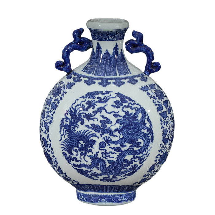 Vintage qing dynasty qianlong official kiln ceramic double sided vase Jahrriesnge porcelain of white and blue vase cna0254