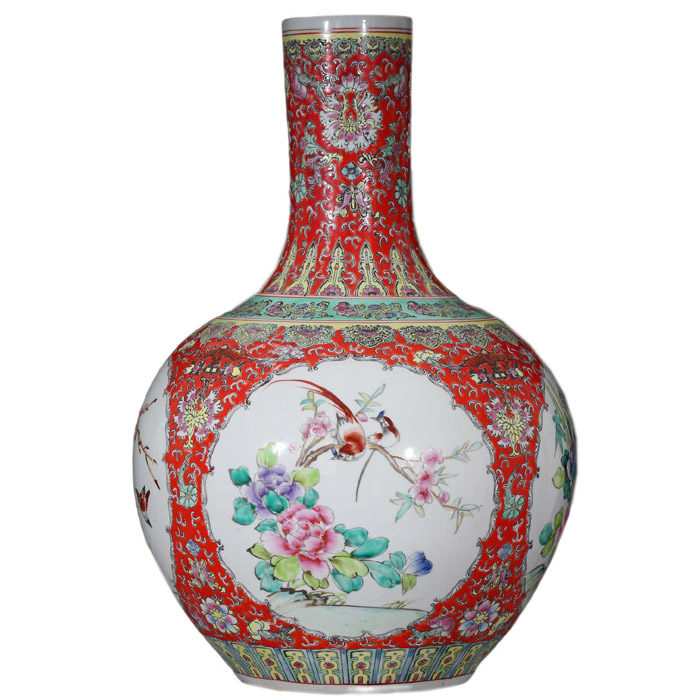 Hand painted pastel flower and bird floor standing ceramic vases Jahrriesnge porcelain of vase cna0285