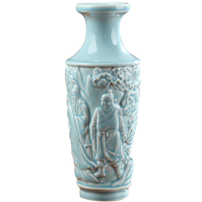 Jingdezhen vintage qing dynasty qianlong green relief ceramic vase Jahrriesnge porcelain of vase cna0286