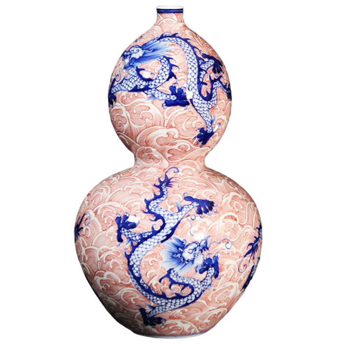 Vintage blue and white glaze red gourd ceramic vase with dragon Jahrriesnge porcelain of vase cna0351