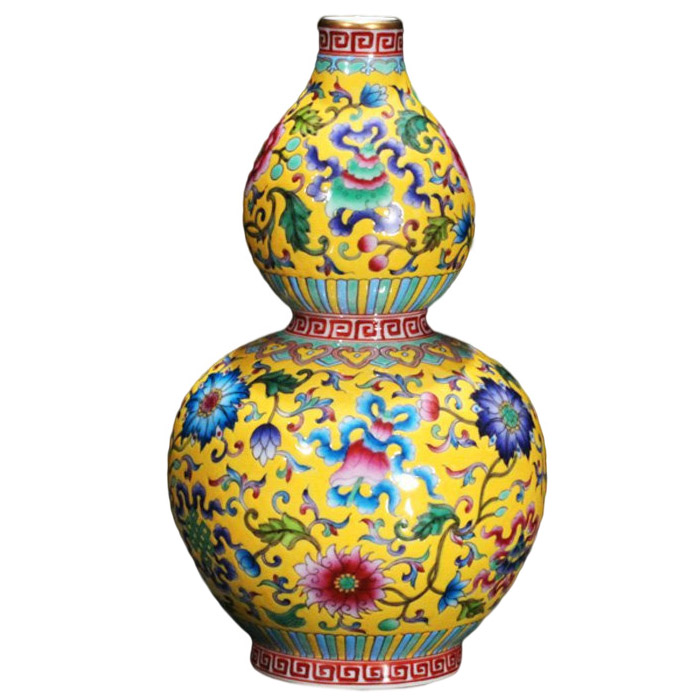 Hand painted enamel pastel luxury golden-edged gourd ceramic vase Jahrriesnge porcelain of vase cna0367