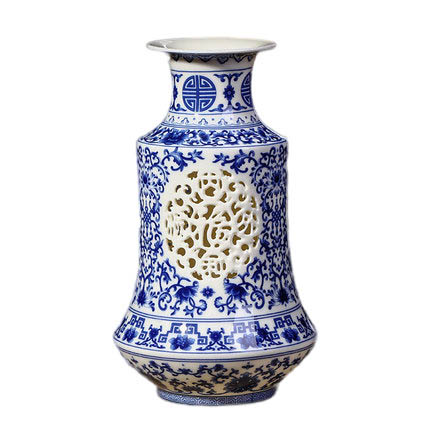 Hollow blue and white modern big mouth ceramic vase flower arrangement Jahrriesnge porcelain of hollow out vase cna0399