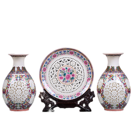 Hollow Pastel Ceramic Vase Three-piece Flower Arrangement Jahrriesnge porcelain of hollow out vase cna0408