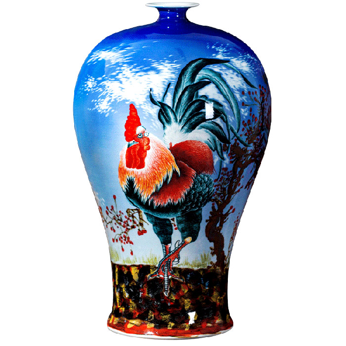 Designer large hand painted ceramic flower vase with cock lving room Jahrriesnge porcelain of vase cna0448