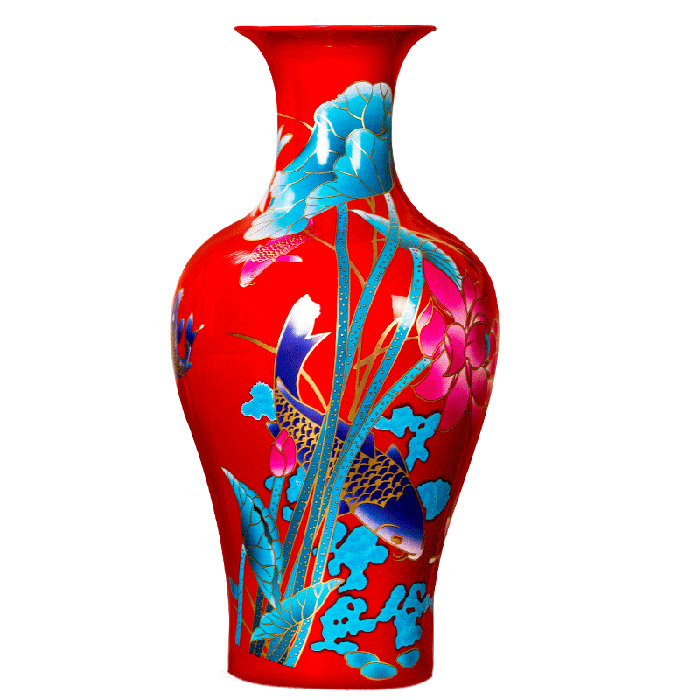New large red fishtail ceramic flower vase with lotus and fish Jahrriesnge porcelain of one hundred children vase cna0463