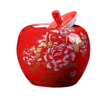 Red apple shape storage ceramic jar Jahrriesnge porcelain of red apple storage tank cna0469