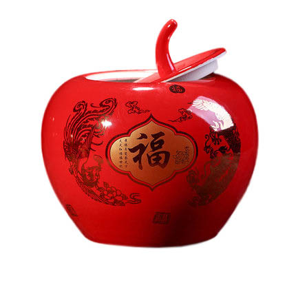 Red apple shape dragon and phoenix storage ceramic jar Jahrriesnge porcelain of red apple storage tank cna0471