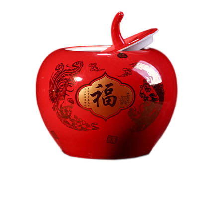 Dragon and Phoenix pattern apple shape big red ceramic storage jar Jahrriesnge porcelain of red apple storage tank cna0476