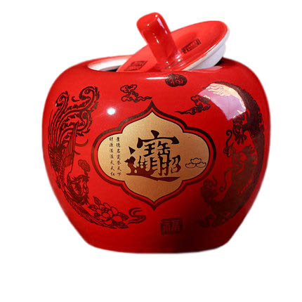Apple Shaped Good Fortune Red Ceramic Storage Jar Jahrriesnge porcelain of red apple storage tank cna0479