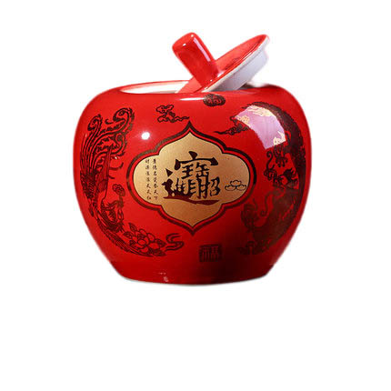 Apple Shaped Good Fortune big red Ceramic Storage Jar Jahrriesnge porcelain of red apple storage tank cna0481