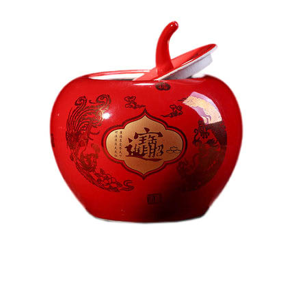 Dragon and Phoenix Pattern Apple Shaped big red Ceramic Storage Jar Jahrriesnge porcelain of red apple storage tank cna0484
