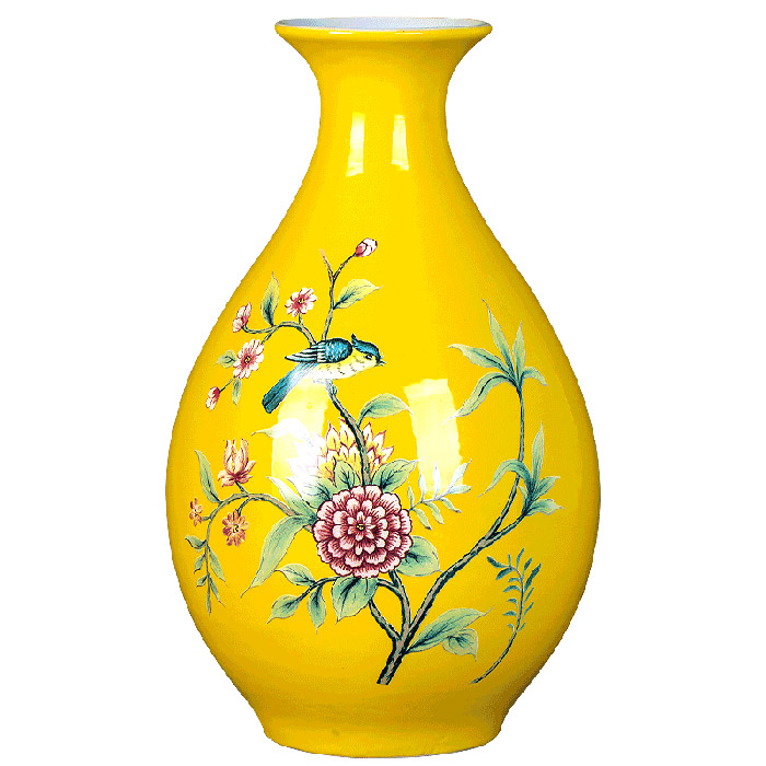 Chinese yellow pastel ceramic flower vase and ornament for window sill Jahrriesnge porcelain of flowers vase cna0514