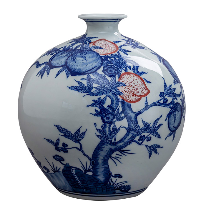 Retro Chinese blue and white underglaze red nine peaches ceramic vase Jahrriesnge porcelain of vase cna0518