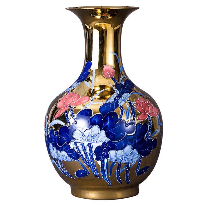 Vintage Chinese jingdezhen gold background blue enamel ceramic vase Jahrriesnge porcelain of creative kiln change vase cna0521