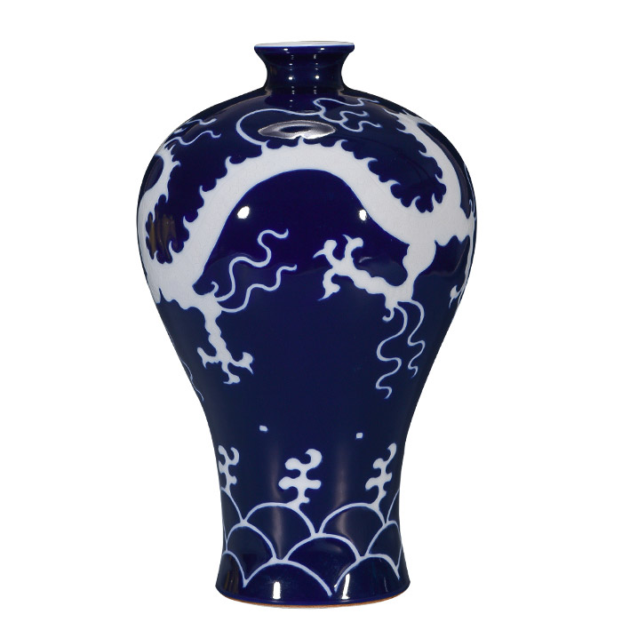 Jingdezhen carved white dragon blue mermaid ceramic flower vase Jahrriesnge porcelain of vase cna0532