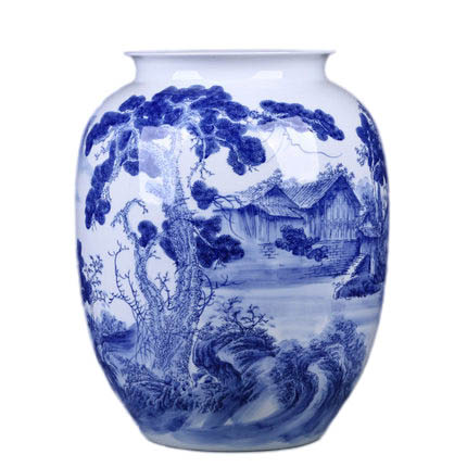 Winter melon shape rural scenery blue and white porcelain vase Jahrriesnge porcelain of white and blue vase cna0545