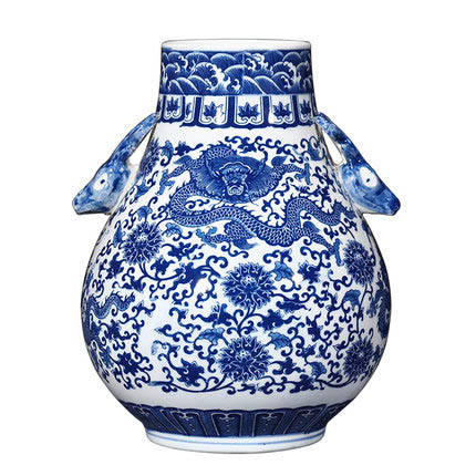 Jingdezhen ceramics imitating Qianlong dynasty double ear vase Jahrriesnge porcelain of binaural dragon pattern vase cna0565