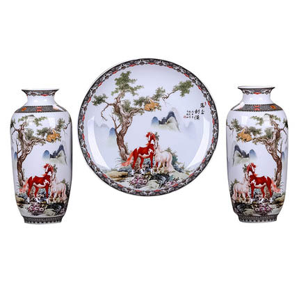 Jingdezhen three-piece decorative ceramic hanging plate and vase Jahrriesnge porcelain of vase set three pieces cna0566