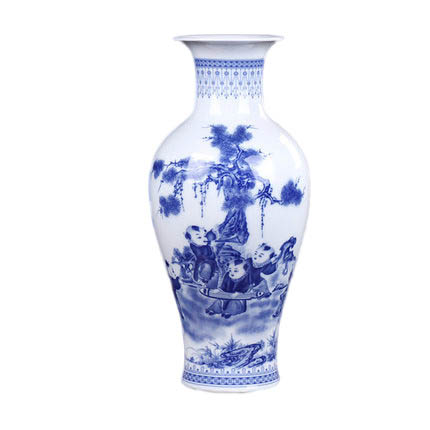 Jingdezhen overglazed children figure fishtail shape ceramic vase Jahrriesnge porcelain of glaze vase cna0590