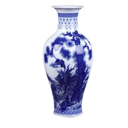 In-glaze ceramic vase with two deer pattern and fishtail shape Jahrriesnge porcelain of glaze vase cna0601