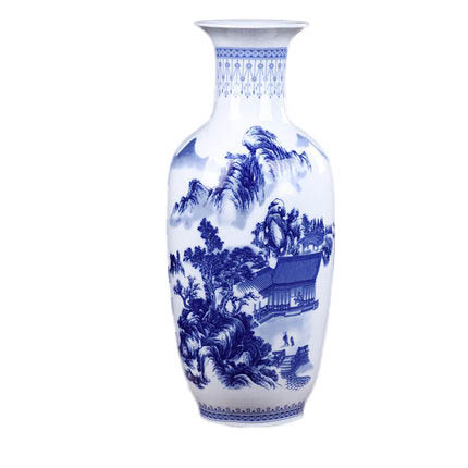 In-glaze Landscape Pavilion Pattern Winter Melon Shaped Ceramic Vase Jahrriesnge porcelain of glaze vase cna0603