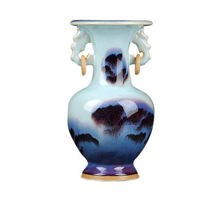 Jun porcelain two ears kiln change ceramic vase handicraft ornaments Jahrriesnge porcelain of Jun porcelain double ears kiln change vase cna0607