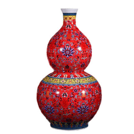 Red enamel gourd shape ceramic vase on the ground Jahrriesnge porcelain of enamel colorful vase cna0628