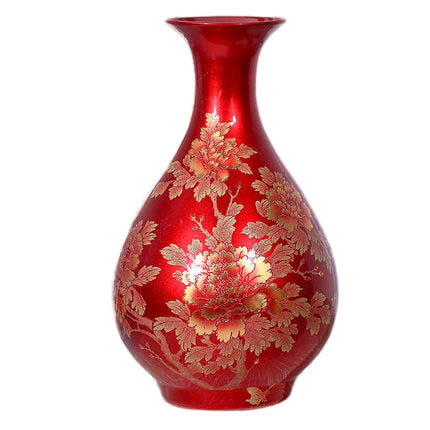 Chinese jar shape golden flower crystal glazed red vase Jahrriesnge porcelain of crystal glaze vase cna0836