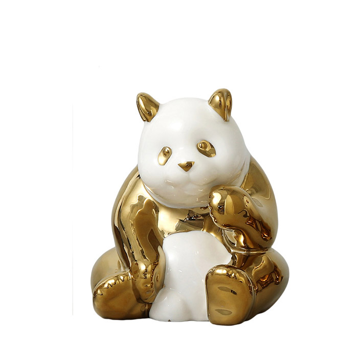 Desktop small golden chinese panda ceramic ornaments Jahrriesnge porcelain of red gourd vase cna0860