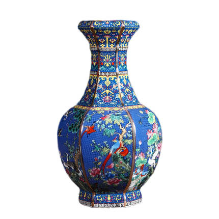 Vintage small blue majolica ceramic vase ornaments outline in gold Jahrriesnge porcelain of outline in gold vase cna0878