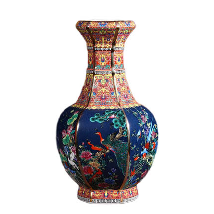 Vintage small blue majolica ceramic vase ornaments outline in gold Jahrriesnge porcelain of outline in gold vase cna0881