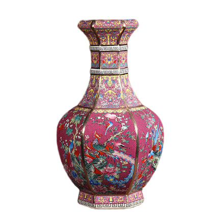 Vintage middle red majolica ceramic vase ornaments outline in gold Jahrriesnge porcelain of outline in gold vase cna0891