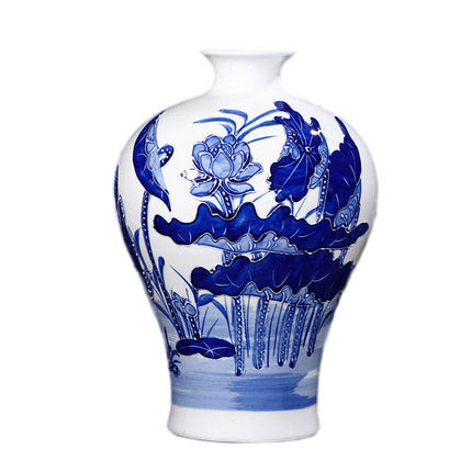 Mermaid hand painted relief blue and white chinese lotus vase Jahrriesnge porcelain of relief lotus vase cna0903