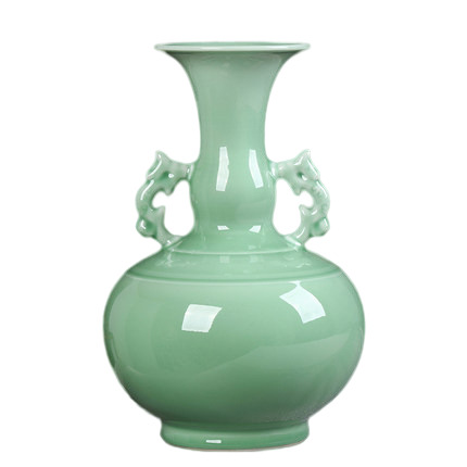 Lucky two ears mint glazed green chinese porcelain vases and ornaments Jahrriesnge porcelain of green binaural vase cna0919