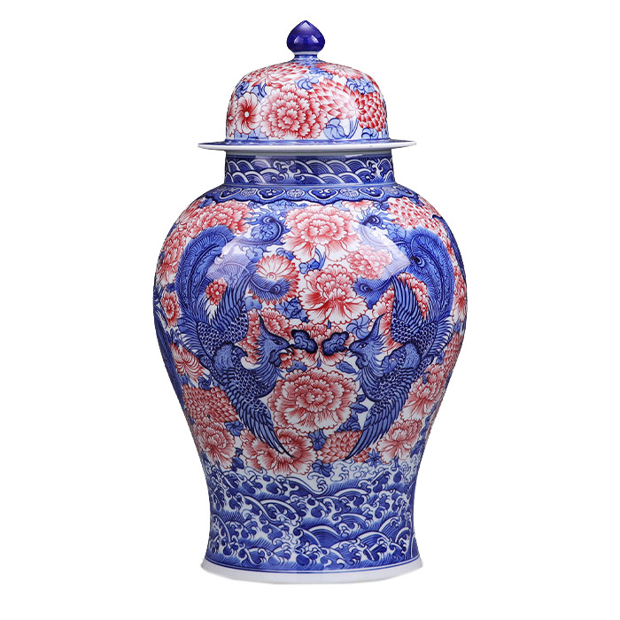 Hand painted blue and white porcelain phoenix red in glaze jar Jahrriesnge porcelain of vase cna0953