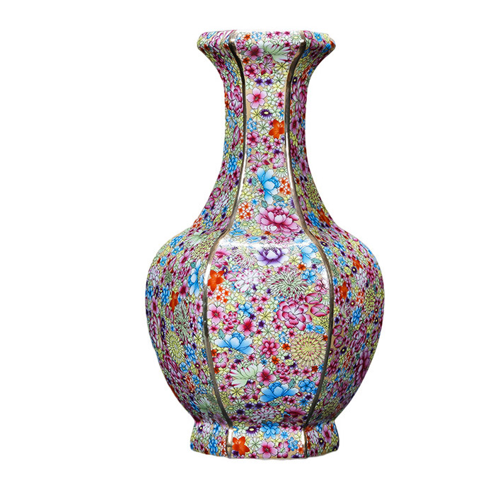 Vintage Qing dynasty multi-flowers hexagonal corners ceramic vase Jahrriesnge porcelain of vase cna1011