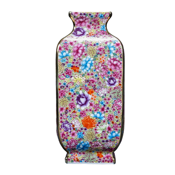 Vintage Qing dynasty multi-flowers four-sided vase for flowers Jahrriesnge porcelain of european style enamel vase cna1039