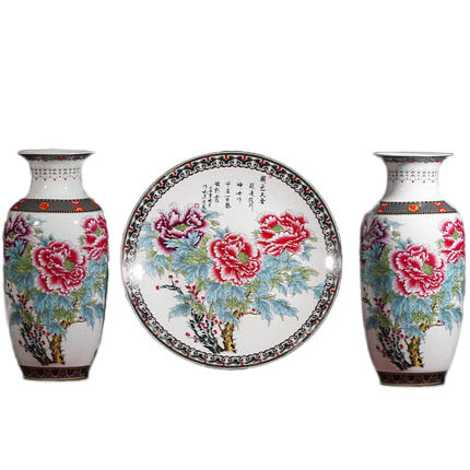 Jingdezhen big peony painting ceramic vase three-piece set Jahrriesnge porcelain of peony vase set 3pcs cna1047
