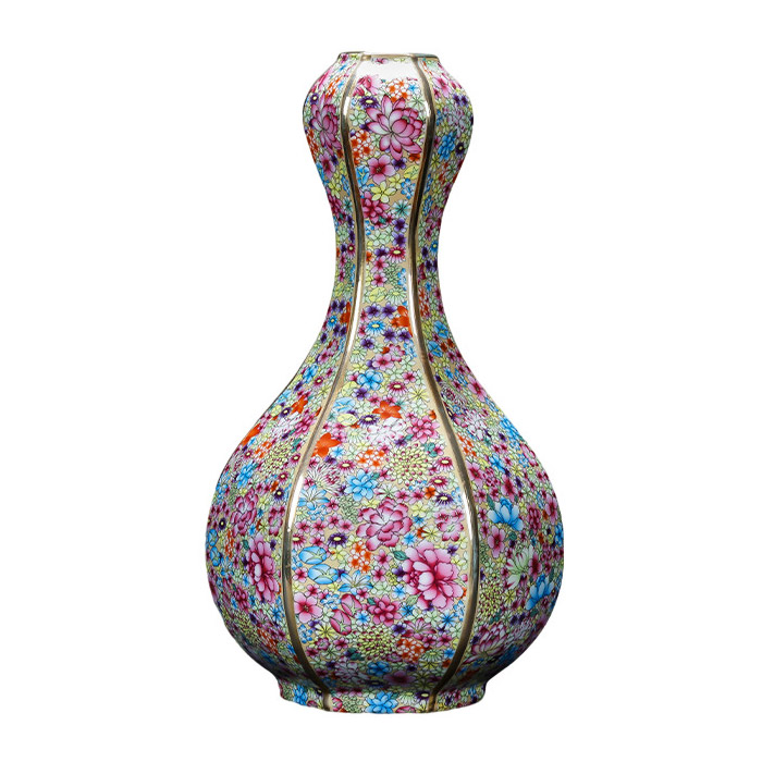 Vintage Qing dynasty multi-flowers garlic shape vase for flowers Jahrriesnge porcelain of zen vase set 3 pcs cna1050