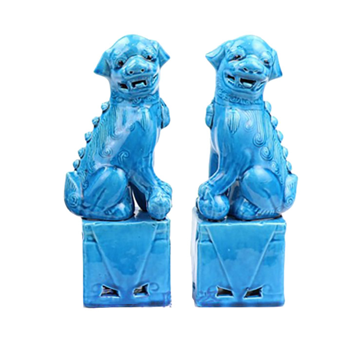 Jingdezhen a pair of blue sculpture ceramic poodles animals Jahrriesnge porcelain of vase set 3pcs cna1062