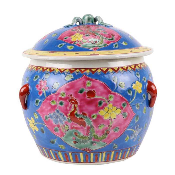 Pastel blue with phoenix pattern storage pottery jar Jahrriesnge porcelain of cna1076