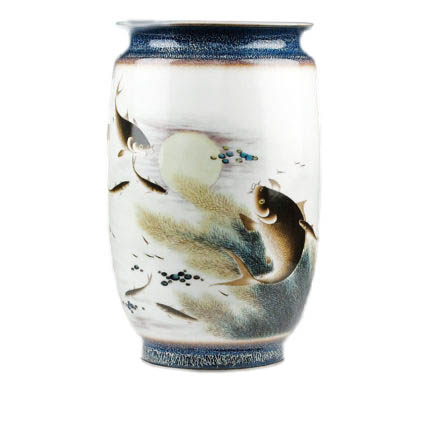 Fish pattern kiln change glaze barrel shape ceramic vase Jahrriesnge porcelain of kiln change fish vase cna1078