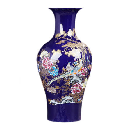 European large ornamental blue ceramic floor vases for living room Jahrriesnge porcelain of flowers and birds vase cna1103