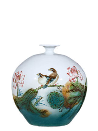 Designer hand painted lotus and birds pattern blue and white vase Jahrriesnge porcelain of flowers and birds vase cna1111