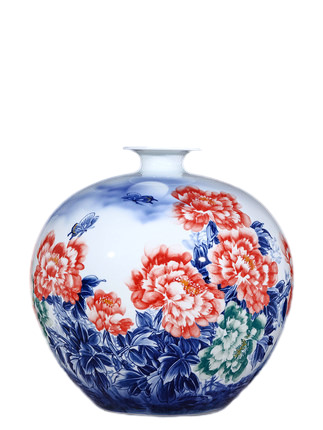 Designer big hand painted peonies pattern red in glaze porcelain vase Jahrriesnge porcelain of flowers and birds vase cna1112