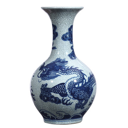 Cracked glazed blue and white porcelain dragon flower vase living room Jahrriesnge porcelain of crack dragon vase cna1168
