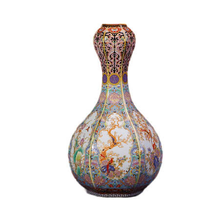 Antique six-sided enamel porcelain vase with birds and flowers Jahrriesnge porcelain of enamel Multilateral vase cna1208